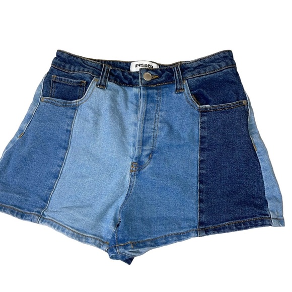 RSQ jeans shorts Womens Pieced Denim patchwork 5 button fly closure jeans SZ M - Picture 3 of 8